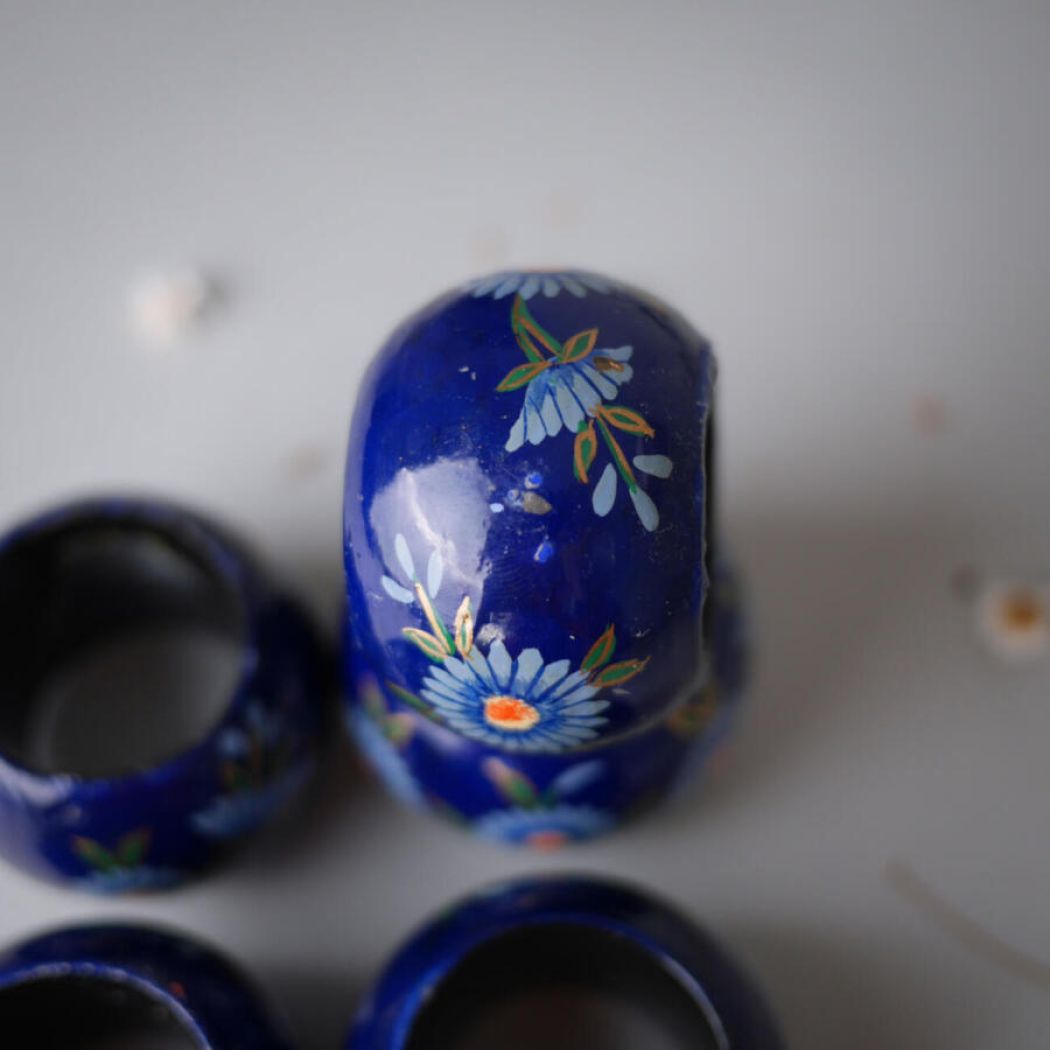 Blå Servietringe med Blomster, 6 stk. 7