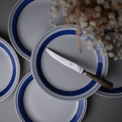 Middagstallerkner i Porcelæn med Blå Striber, 5 stk.