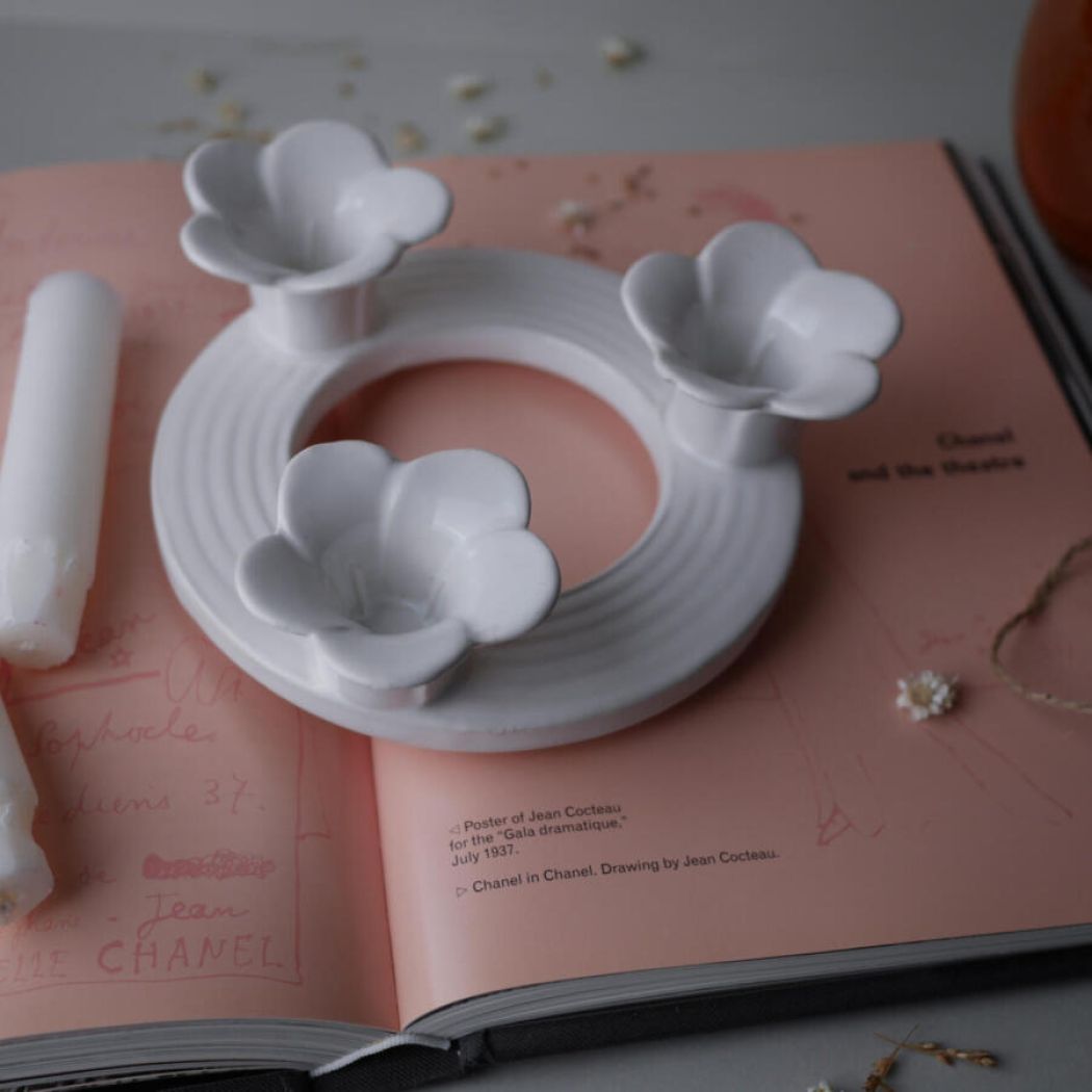 Rund Porcelæns Lysestage med Blomster 18