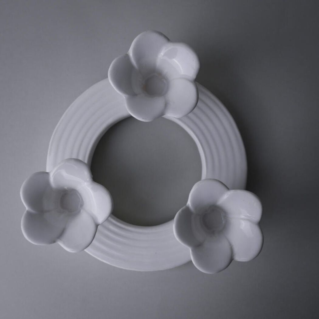 Rund Porcelæns Lysestage med Blomster 19