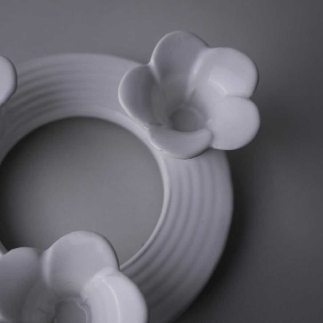 Rund Porcelæns Lysestage med Blomster 23