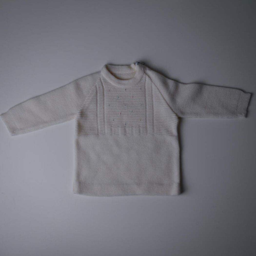 Hvidt Hjemmestrikket Dragt & Bluse, Str. 50 3