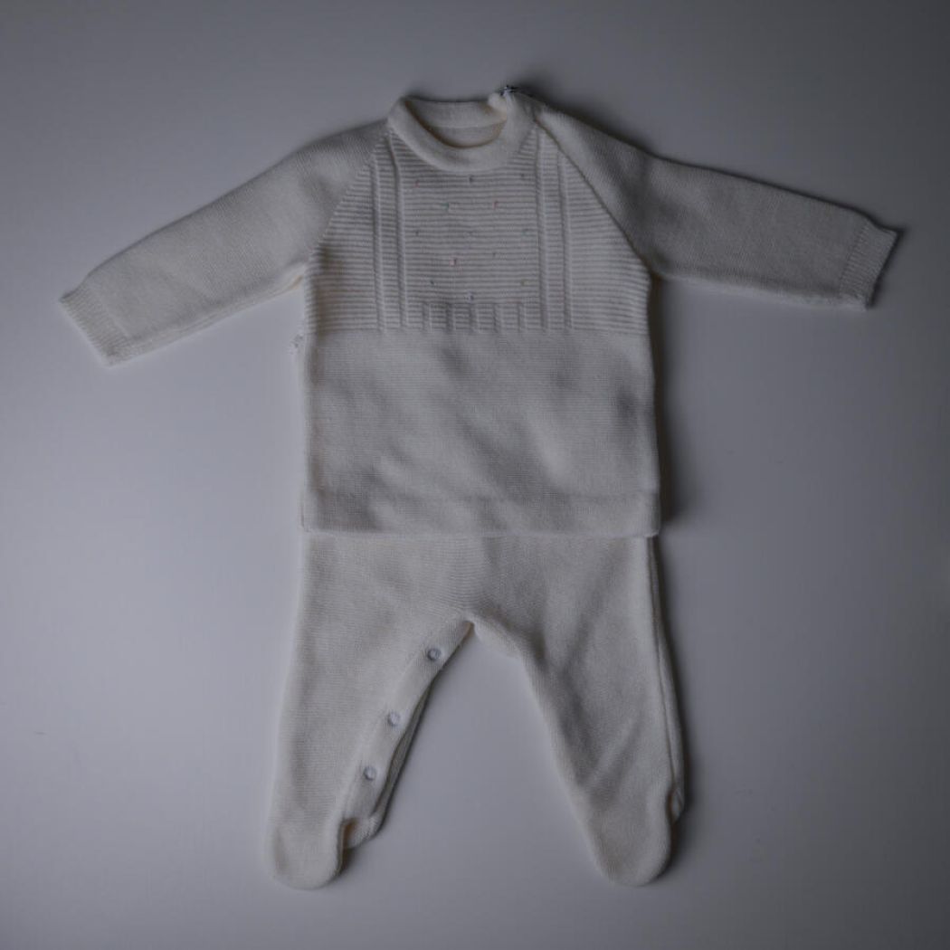 Hvidt Hjemmestrikket Dragt & Bluse, Str. 50 9