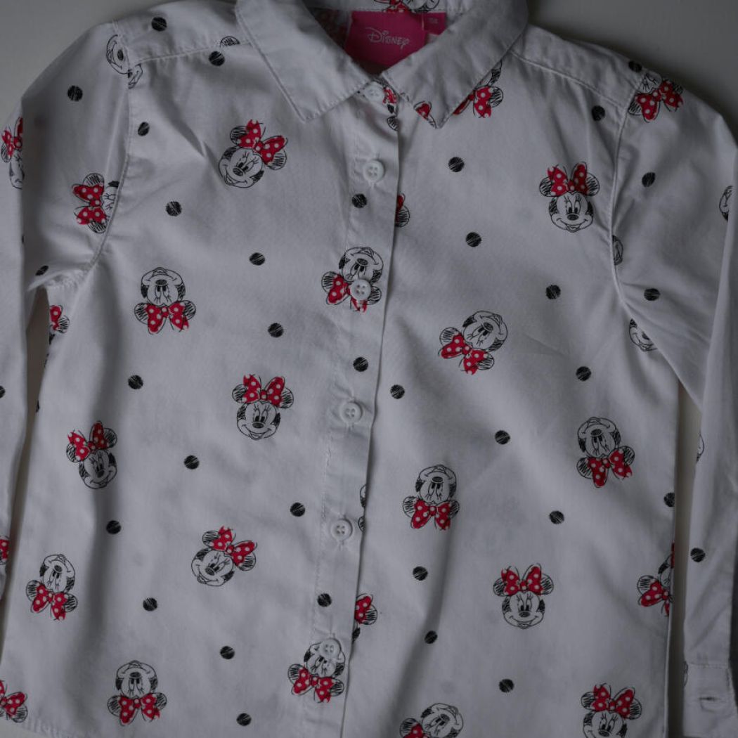 Hvid Minnie Mouse Skjorte, Str. 104 4