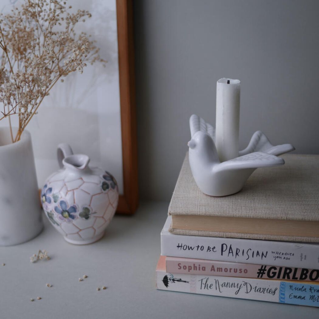 Lille Fugle Lysestage i Keramik