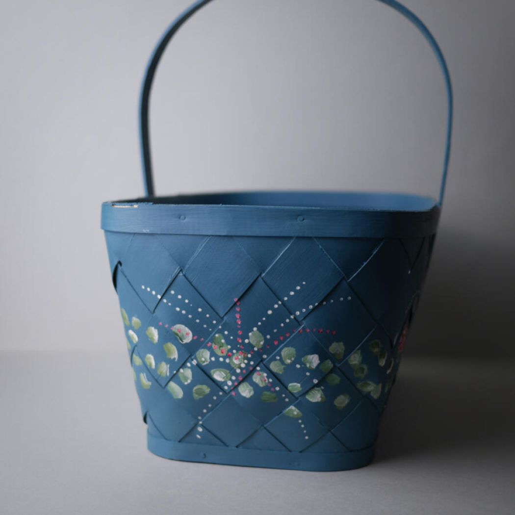 Stor Blå Spånekurv med Rosa Blomster 5