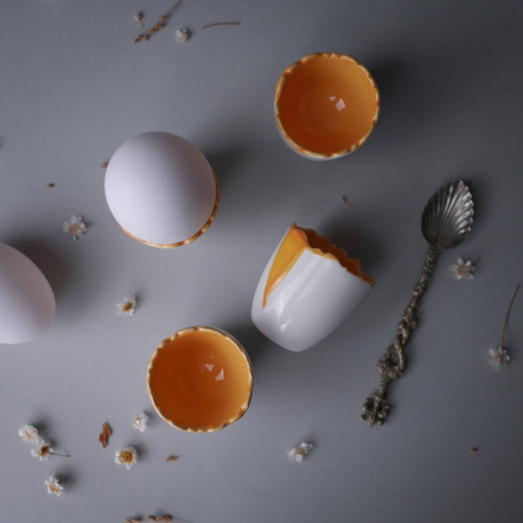 Gule & Hvide Æggebægre, 4 stk. 1