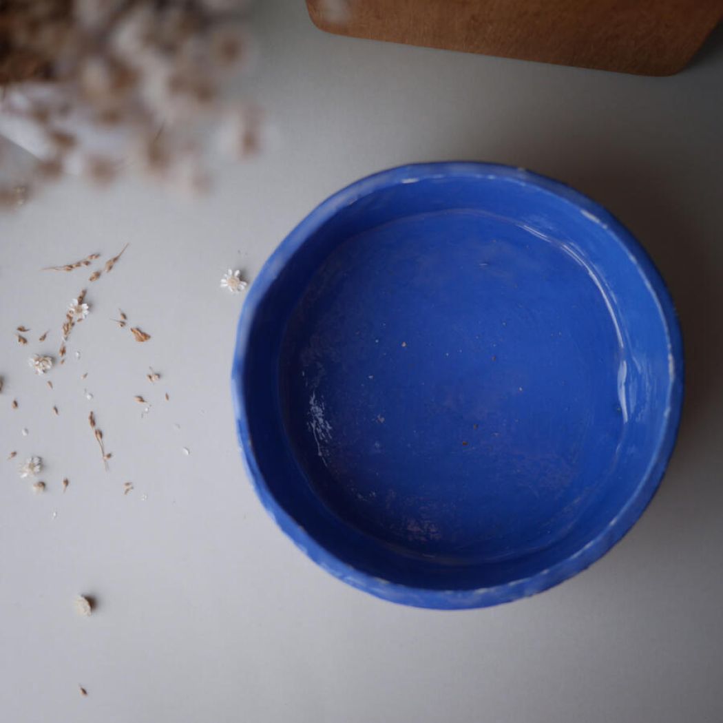 Blå Håndlavet Skål med Fiske Motiv 5