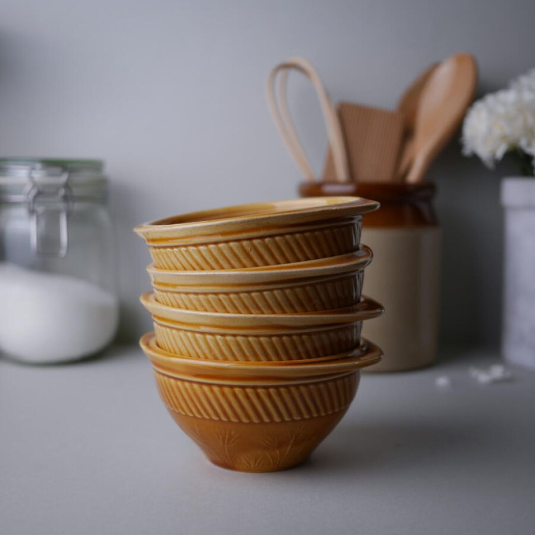 Gule Skåle med Stråmotiv, 4 stk. 2