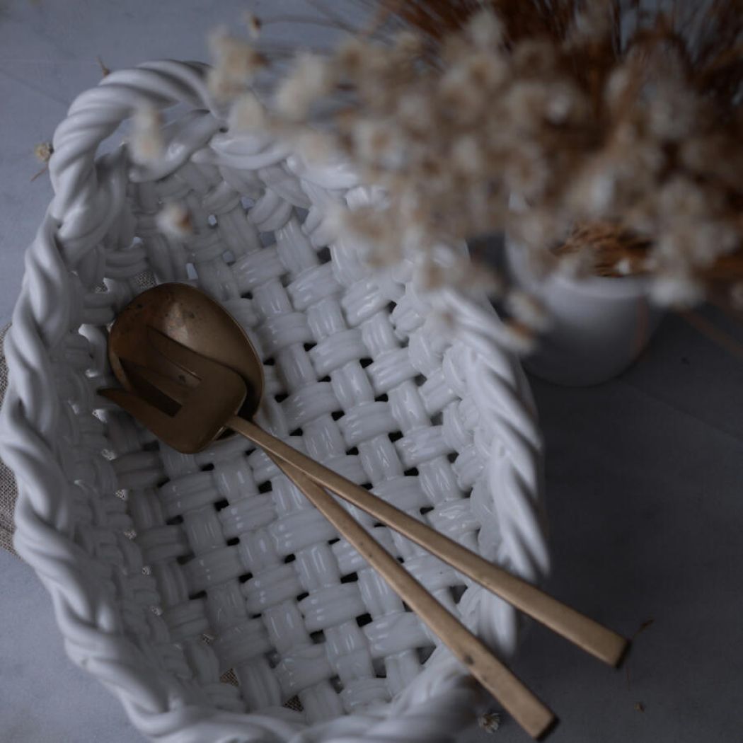 Kraftig Hvid Flettet Porcelænskurv 1