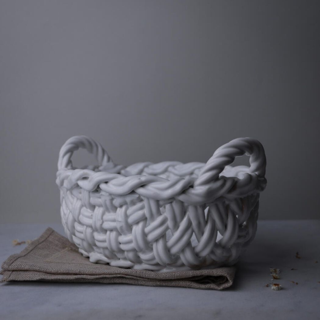 Kraftig Hvid Flettet Porcelænskurv 2
