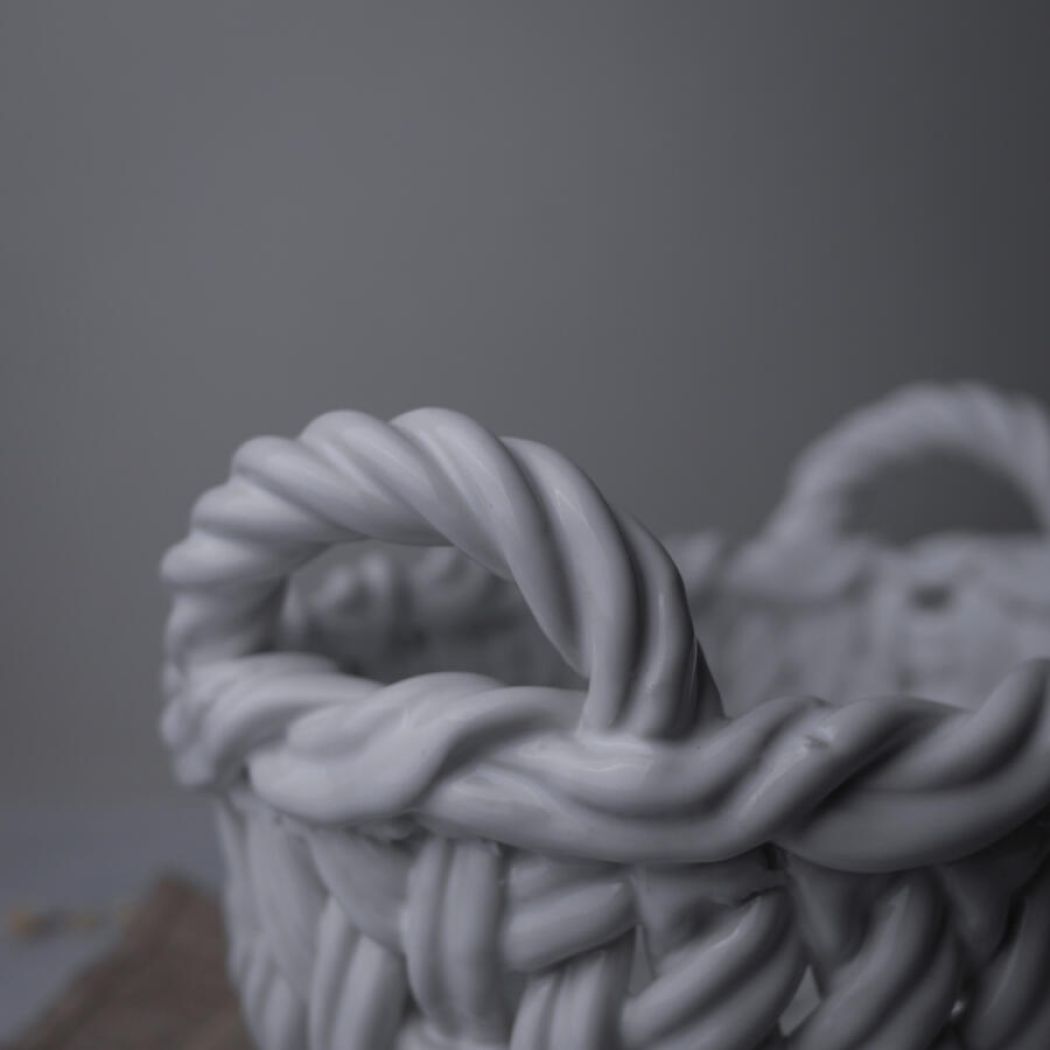 Kraftig Hvid Flettet Porcelænskurv 3
