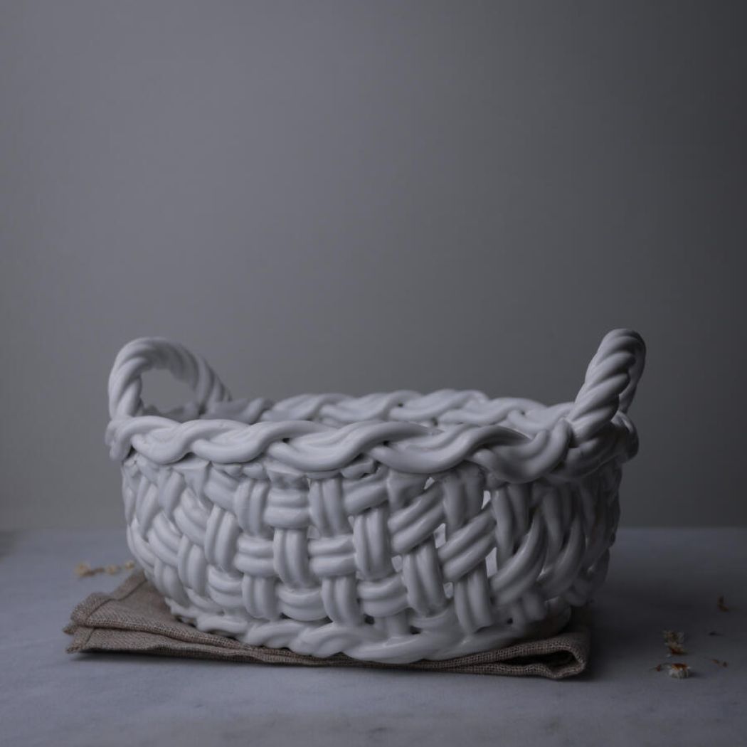 Kraftig Hvid Flettet Porcelænskurv 4