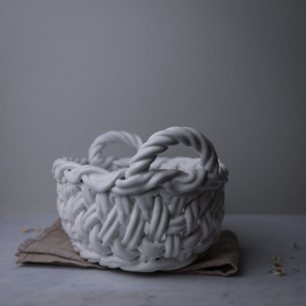 Kraftig Hvid Flettet Porcelænskurv 5