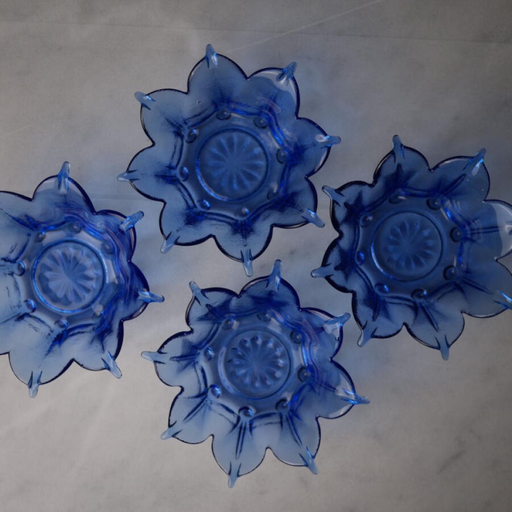 Blå Blomster Glasskåle, 4 stk. 1