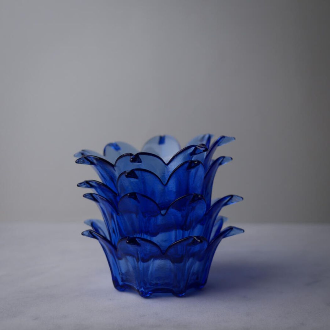 Blå Blomster Glasskåle, 4 stk. 2