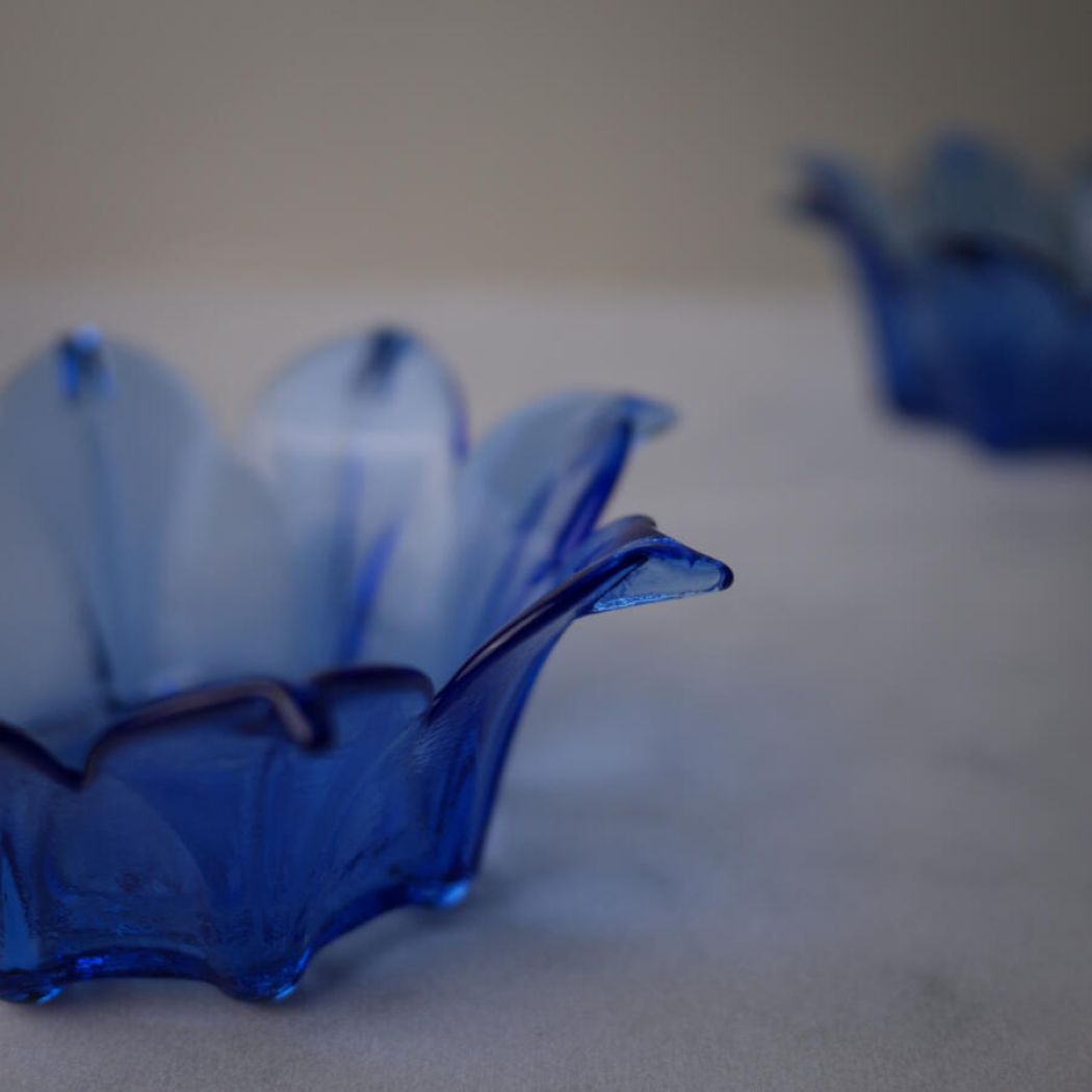 Blå Blomster Glasskåle, 4 stk. 3