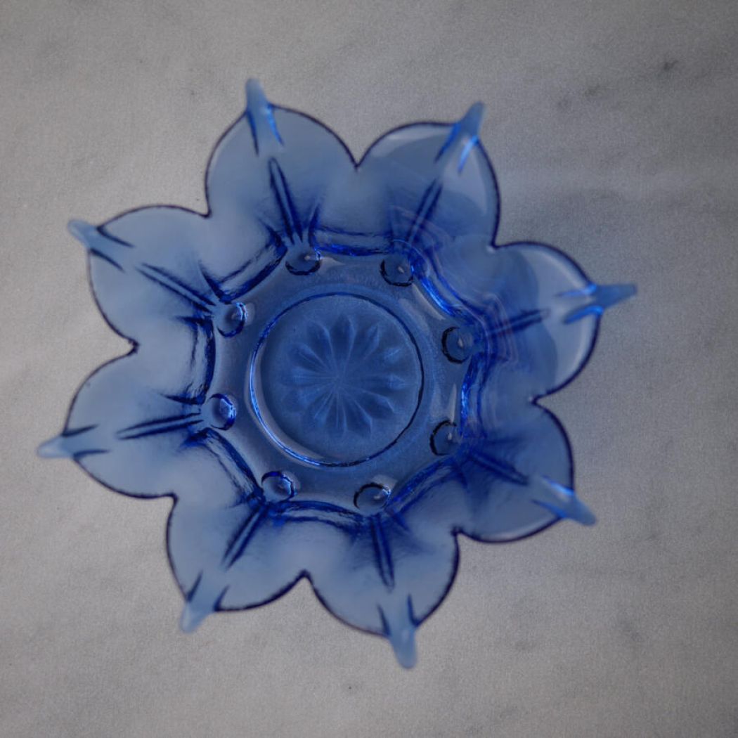 Blå Blomster Glasskåle, 4 stk. 5