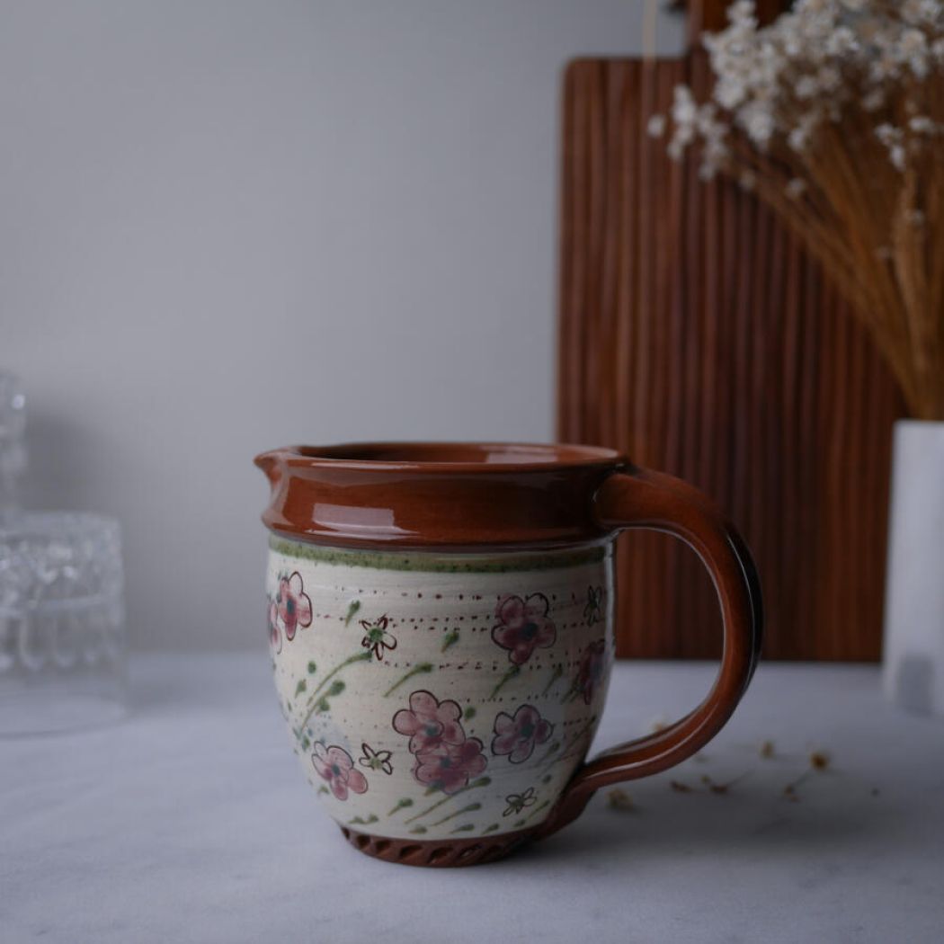 Keramik kande med Små Lilla Blomster 1