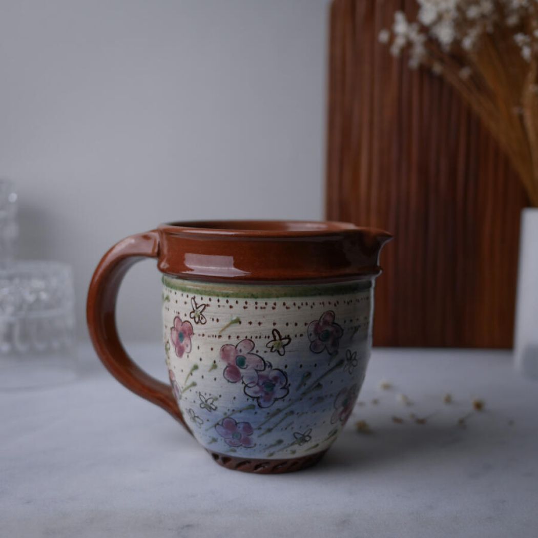 Keramik kande med Små Lilla Blomster 2