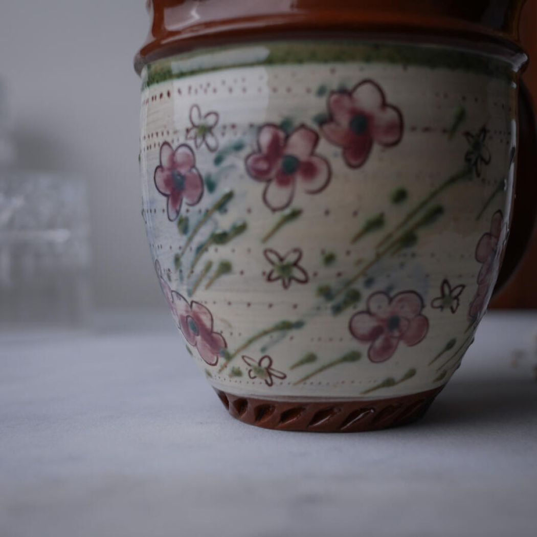 Keramik kande med Små Lilla Blomster 5