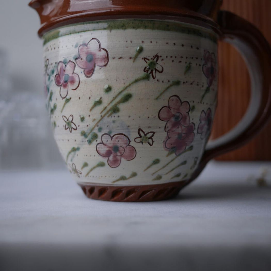 Keramik kande med Små Lilla Blomster 6