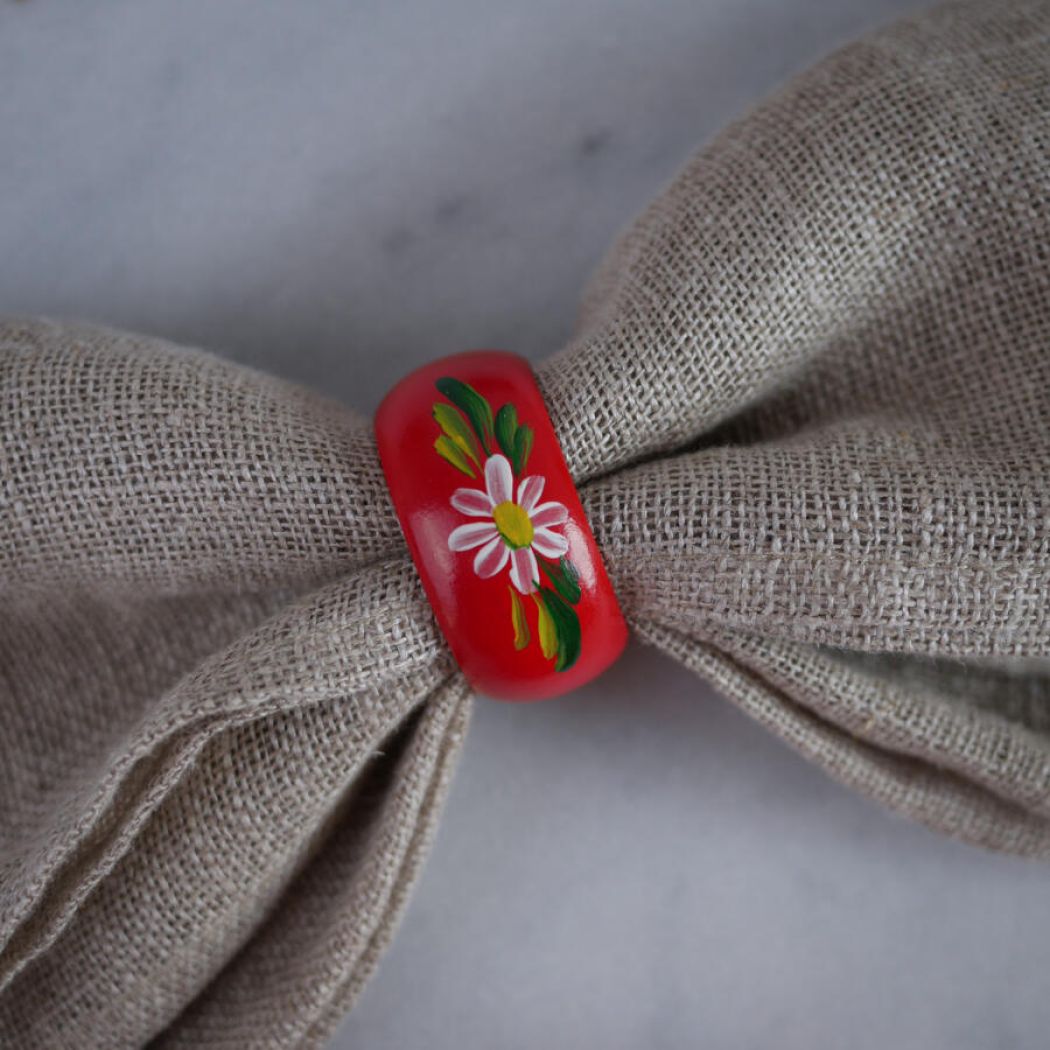 Røde Servietringe med Blomster, 6 stk. 1