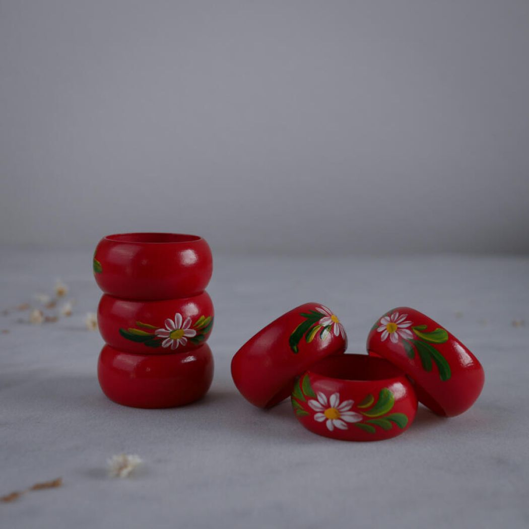 Røde Servietringe med Blomster, 6 stk. 2