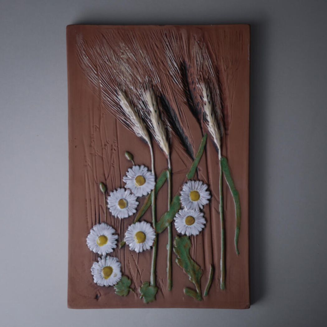 Stort Relief med Hvide Blomster & Strå 1