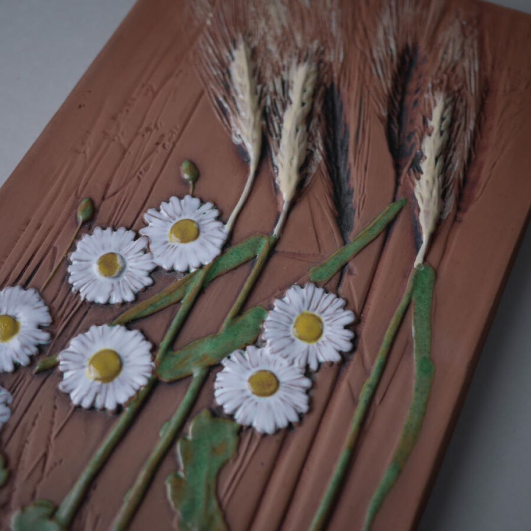 Stort Relief med Hvide Blomster & Strå 2