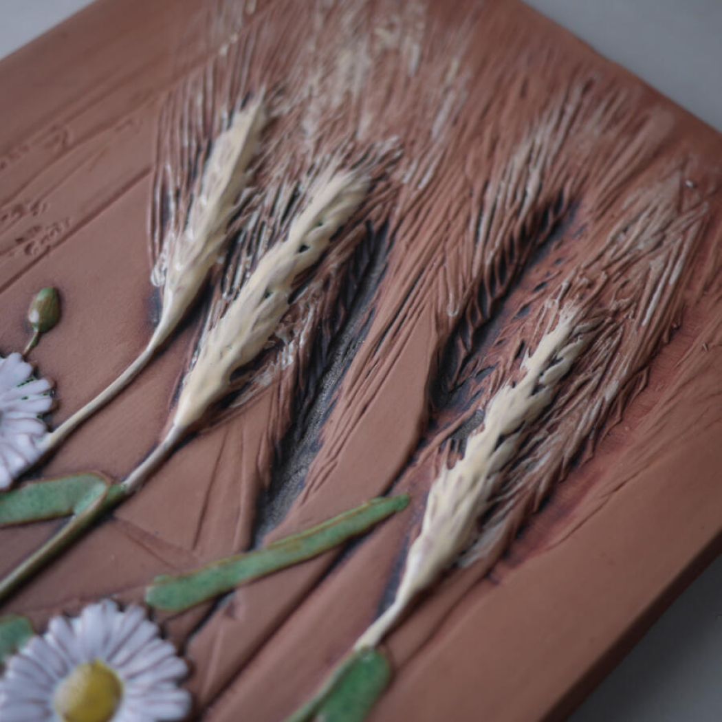 Stort Relief med Hvide Blomster & Strå 3