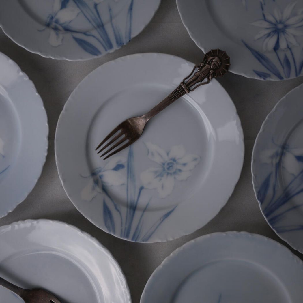 Lyseblå Desserttallerkner med Blomster, 7 stk. 1