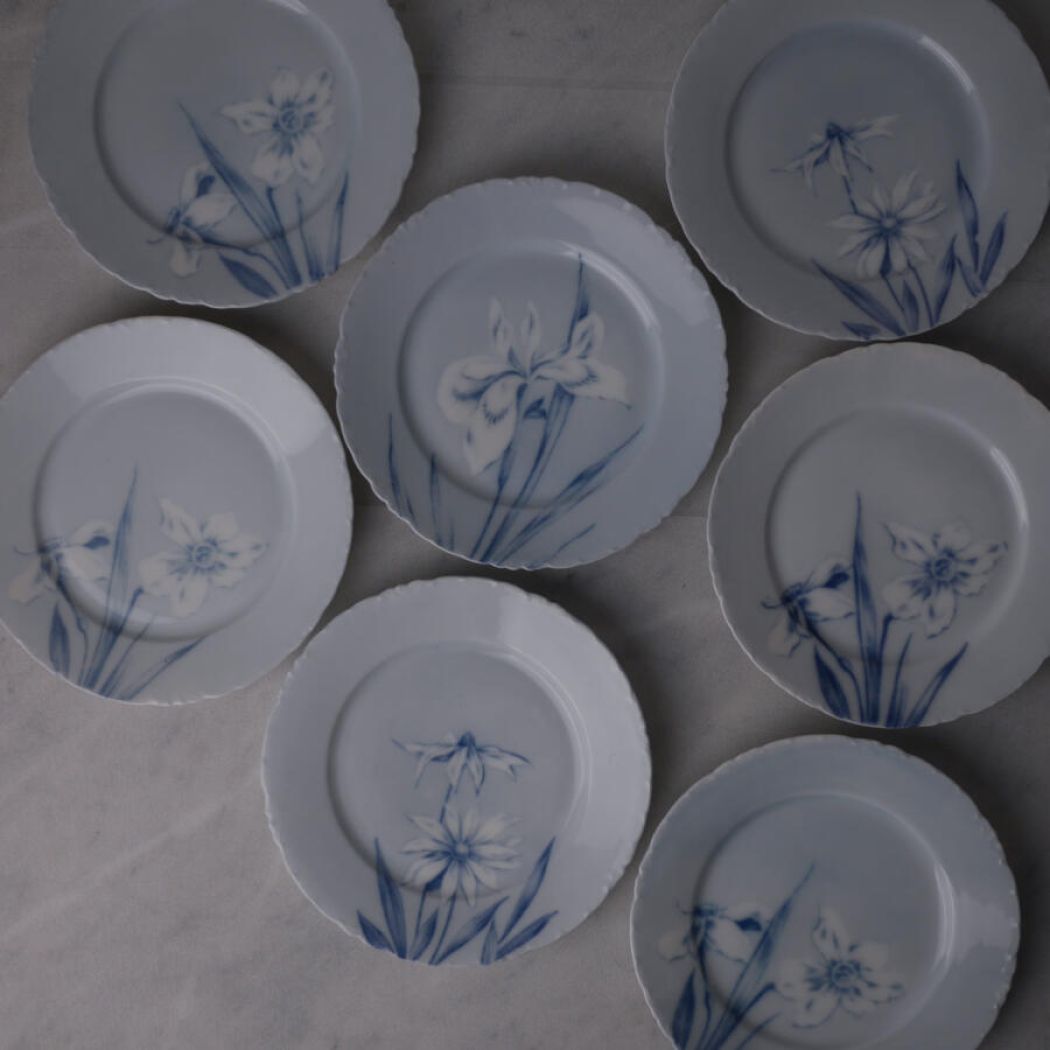 Lyseblå Desserttallerkner med Blomster, 7 stk. 2