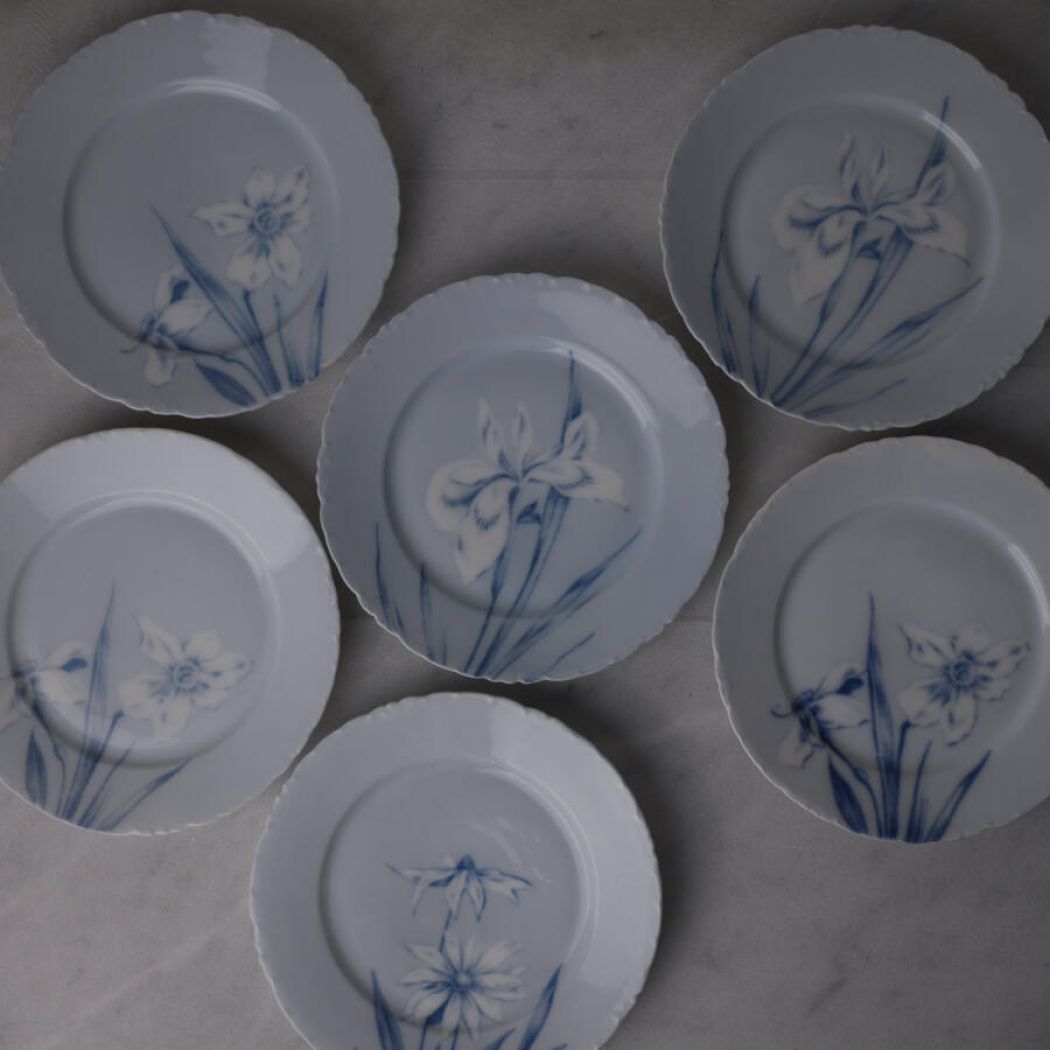 Lyseblå Desserttallerkner med Blomster, 7 stk. 3