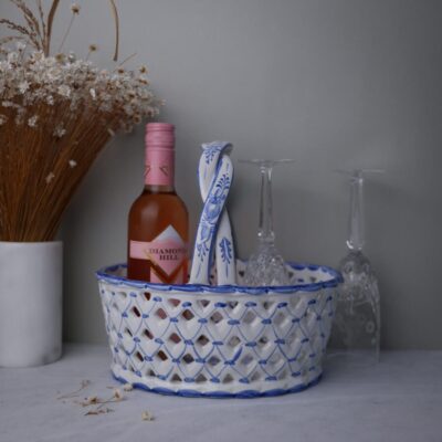 Stor Hvid & Blå Porcelænskurv