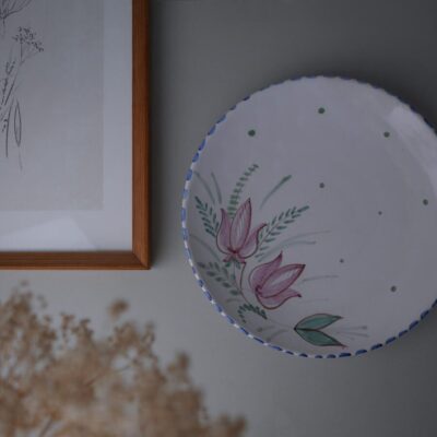 Stor Rund Platte med Blomster