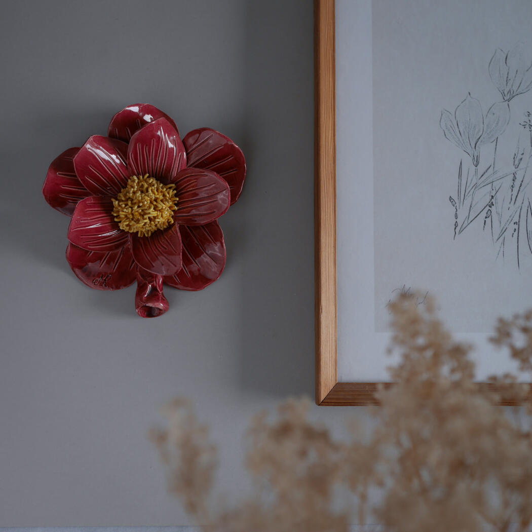 Stor Rød Keramikblomst til Væggen