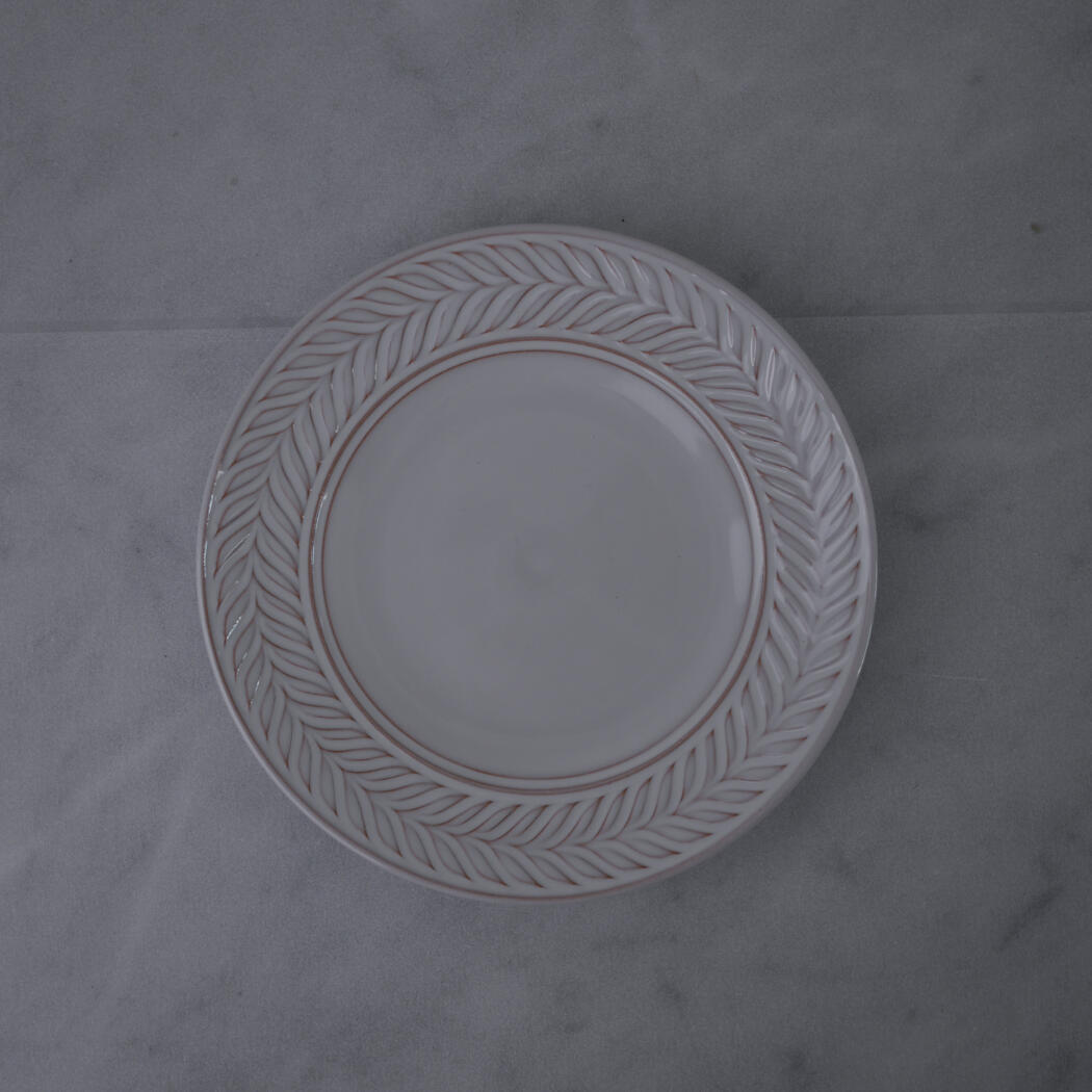 Hvide Frokosttallerkner med Bladaftegninger, 6 stk. 1