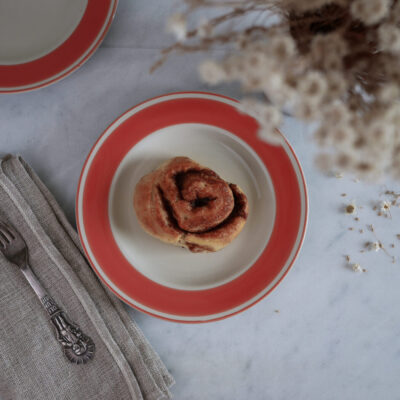Koralfarvede Frokosttallerkner, 4 stk.