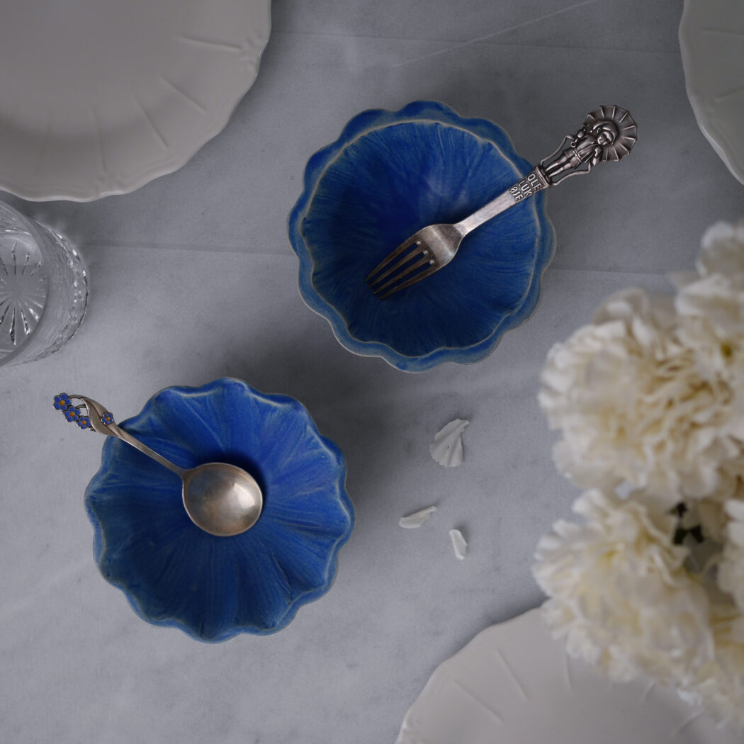 Dekorative Blå Keramik Skåle, 5 stk.