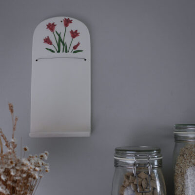 Hvid Porcelænstavle med Blomster 6