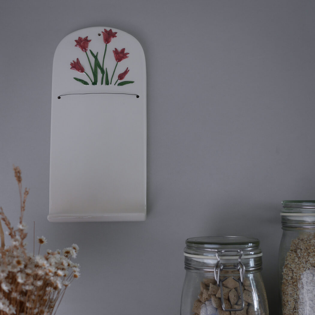 Hvid Porcelænstavle med Blomster 6