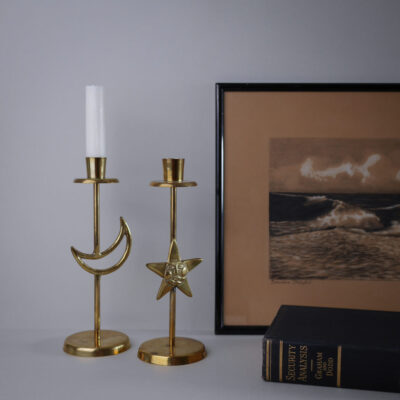 Messing Stager Sol & Måne, 2 stk.