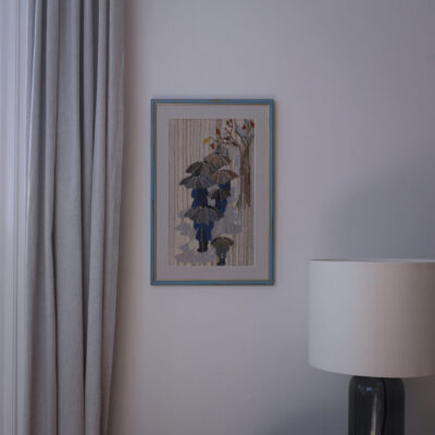 Broderet Billede med Paraplyer