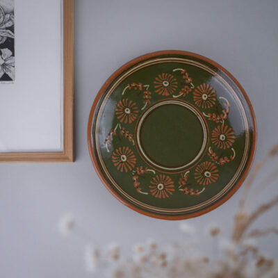 Grøn Platte i Keramik med Blomster