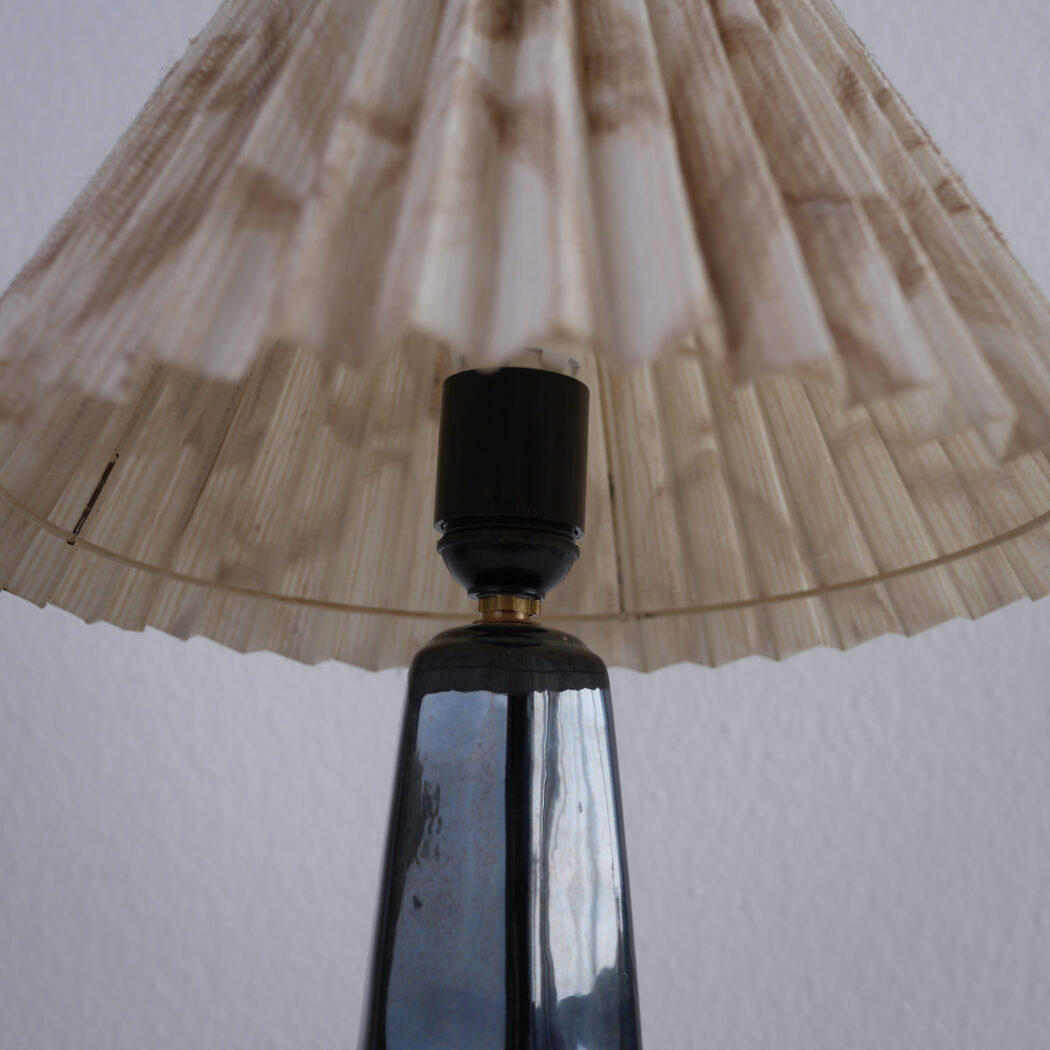 Blå Lampe i Keramik med Beige Skærm 3