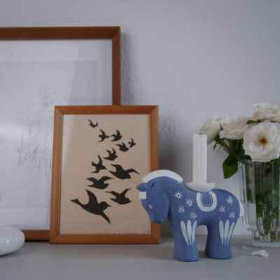 Lyseblå Keramik Lysestage Hest