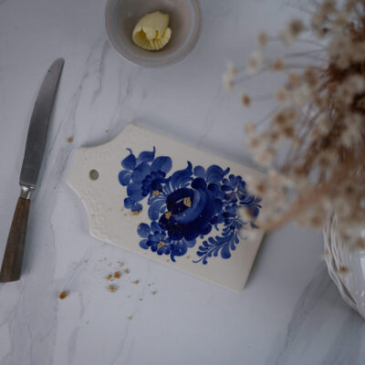 Blå Blomstret Smørbræt i Porcelæn