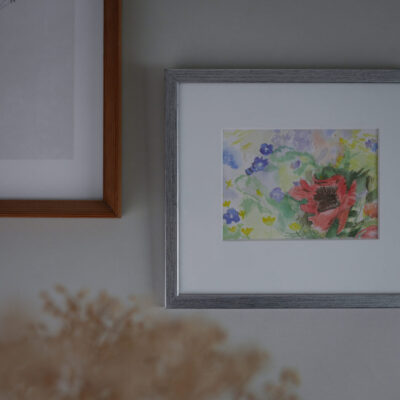 Akvarel Billede med Blomster i Sølvramme