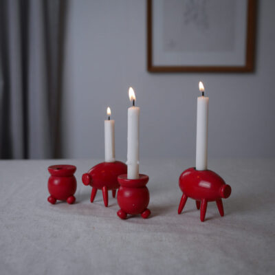 Røde Retro Træ Julestager til Kertelys